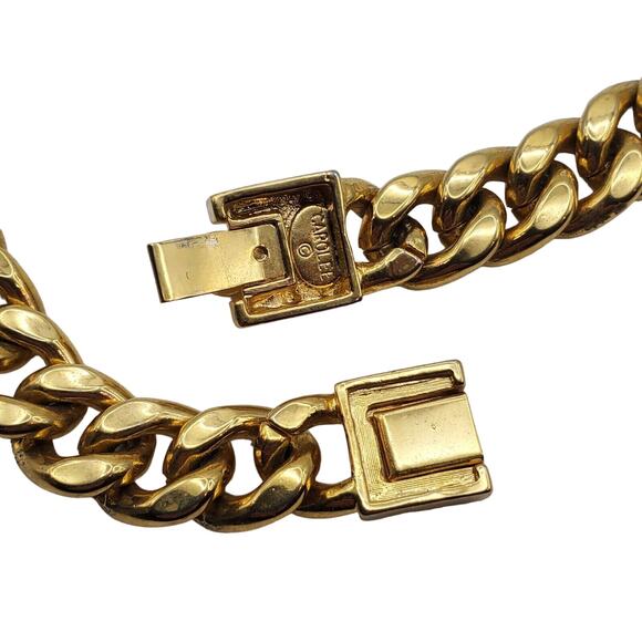 Carolee Gold Tone Curb Thick Chain Chunky Necklace Faux Pearl Onyx Vintage 80s - Picture 9 of 11